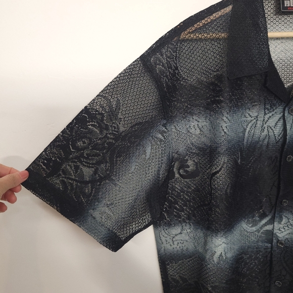 BillionBay Floral Leaf Black Ombre See-Thru Shir - Picture 5 of 10